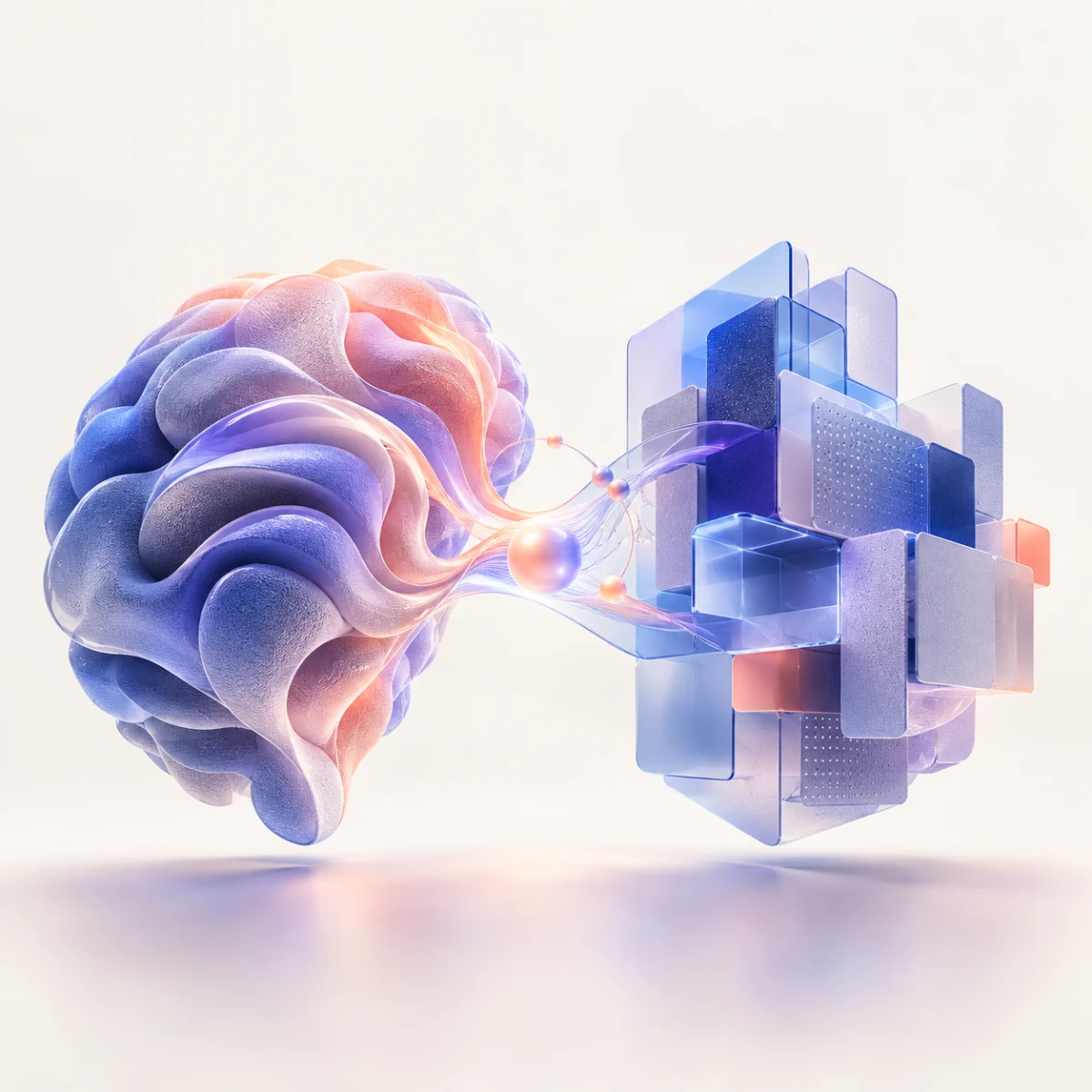 Abstract human brain connected to a structured artificial intelligence system